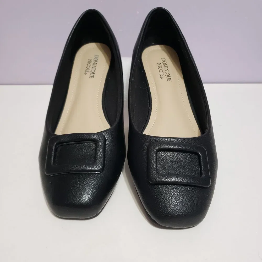 Dominique Nicole Black Faux Leather Buckle Slip On Women's Shoes Sz 10 M